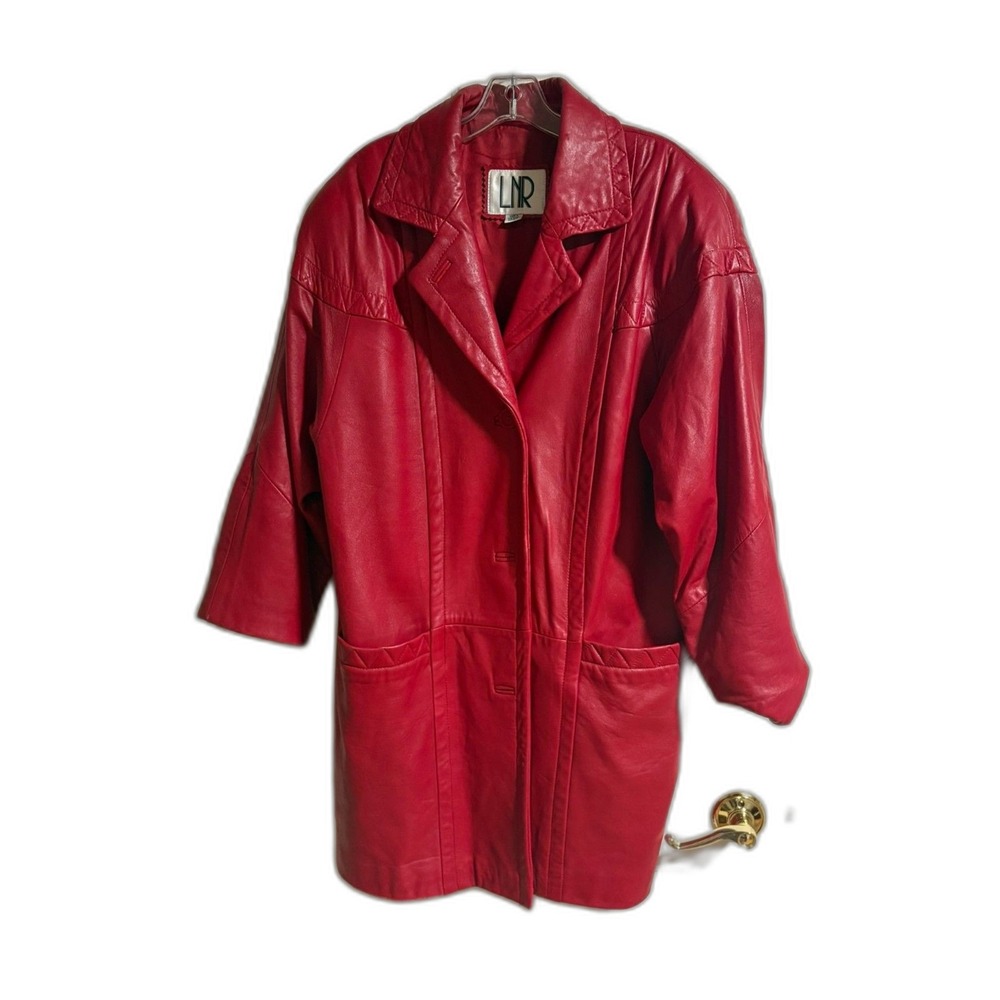 Vintage Red Genuine Leather Coat Women's Oversized 80s 90s Retro Jacket